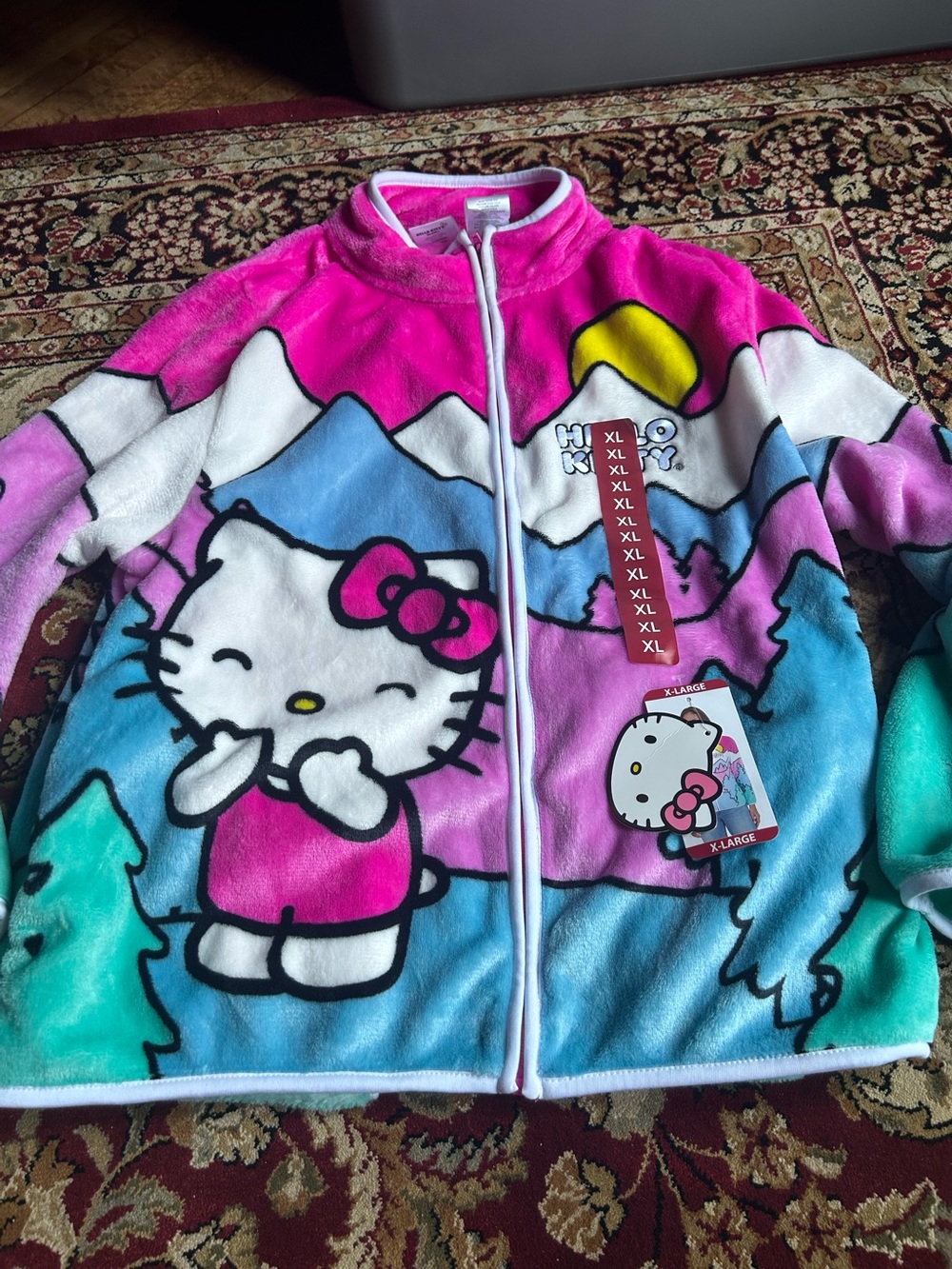 Hello Kitty Plush Sherpa Zip Jacket XL Pink Blue Fleece NWT Sanrio Cozy